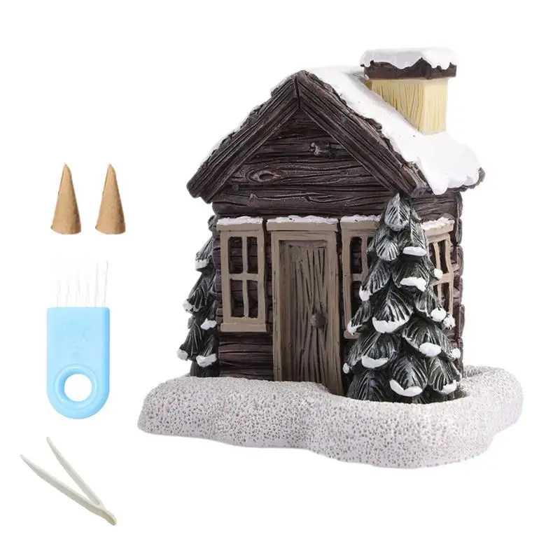 

Log Cabin Incense Cone Burner Winter Incense Cone Burner with Incense Cone Decorative Resin Incense Burner Tabletop Ornament