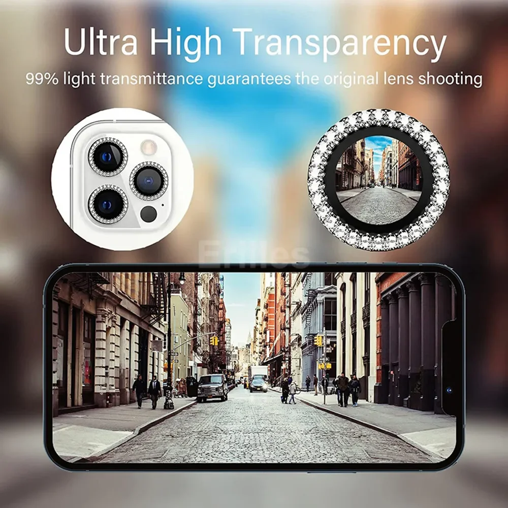 Premium 9D Rear Diamond Lens Protector with Tempered Glass and Ring Cover Case Film