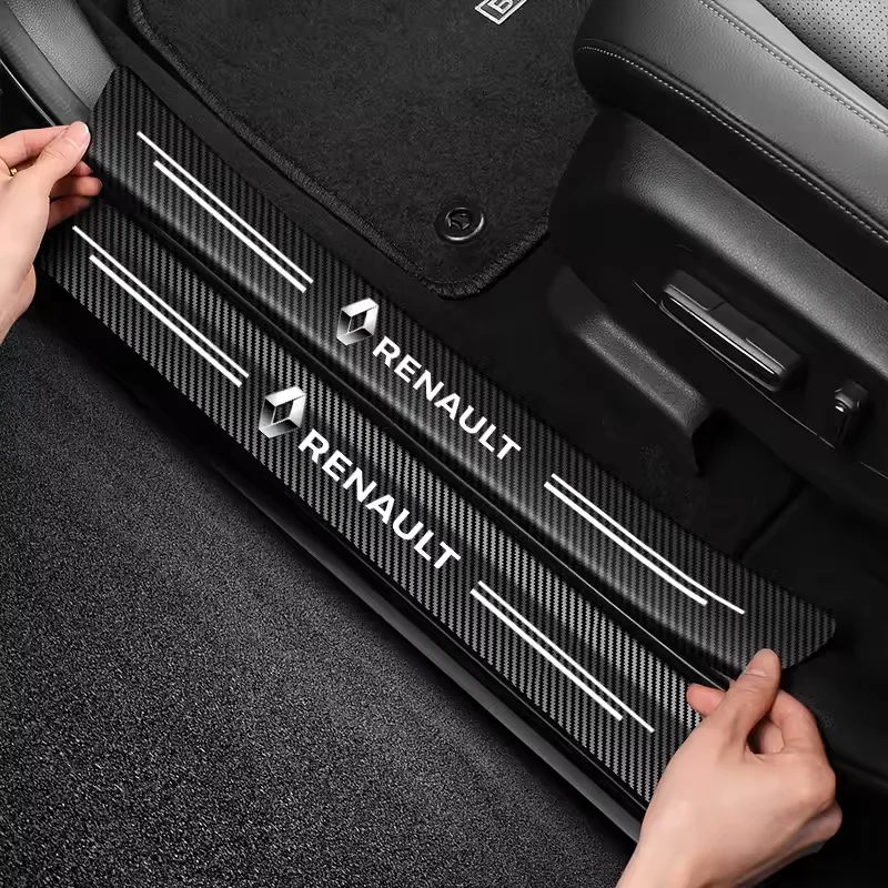 Car Logo Decals Door Sill Protector Stickers For Renault Megane 2 3 4 Twingo Clio Talisman Captur Trafic Kwid Scen