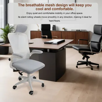 Chair  Computer Desk Chair Comfortable Elastic Lumbar Support 90 Degree Rotating Armrests with 5 Wheels for Work