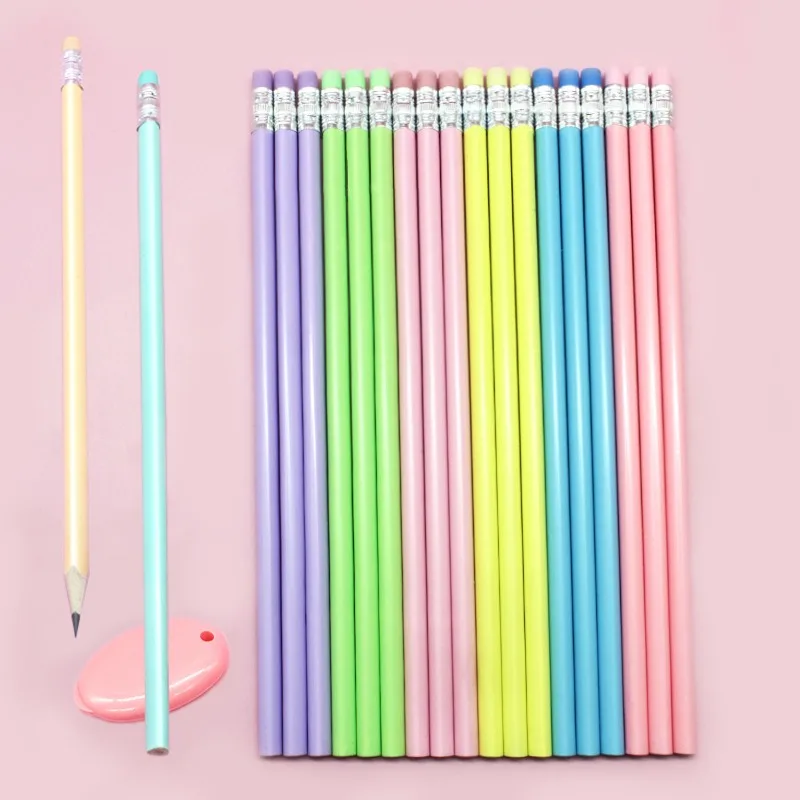 30 Pcs Pencil Macarone Triangle Shiny Wood Rubber Head Sketch Drawing Pen Office Learning Stationery HB Pencil School Supplies