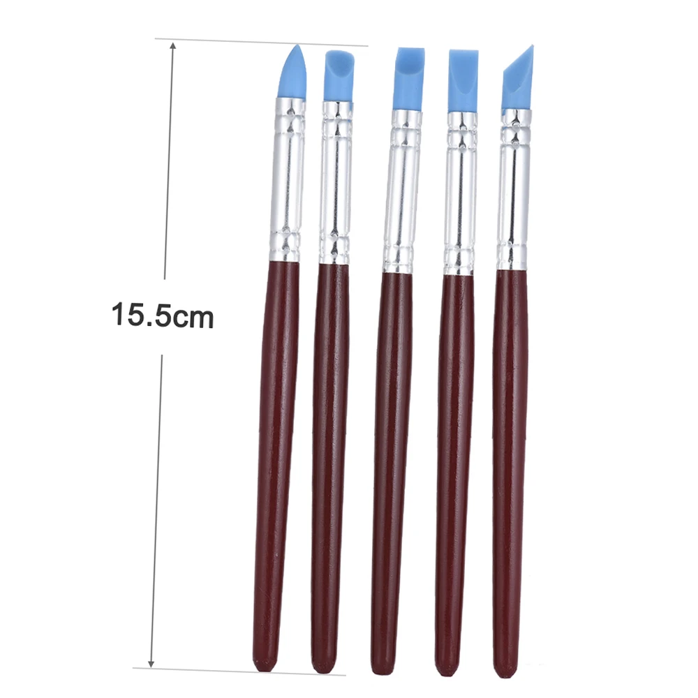 5pcs Rubber Tip Paint Brushes Clay Tools for Sculpture Pottery Color Shaping Blending Drawing Modeling Remove Fingerprints 5
