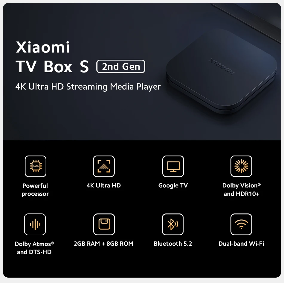 Xiaomi TV Box S (2nd Gen), 4K Ultra HD Streaming Media Player, 2GB