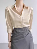 Simple Women’s Satin Shirts Thin Spring New Solid Color Long Sleeve Advanced Sense Top Office Elegant Ladies Work Wear Fashion