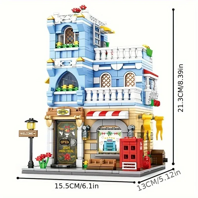 700+pcs City Street View Supermarket Hotel Clothing Store Architecture Building Blocks For Kids,Assembly Miniature_voghion.com