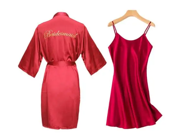 1PC/2PCS bride bridesmaid Robe with letters sling cami dress mother sister of the bride wedding gift bathrobe kimono satin robes