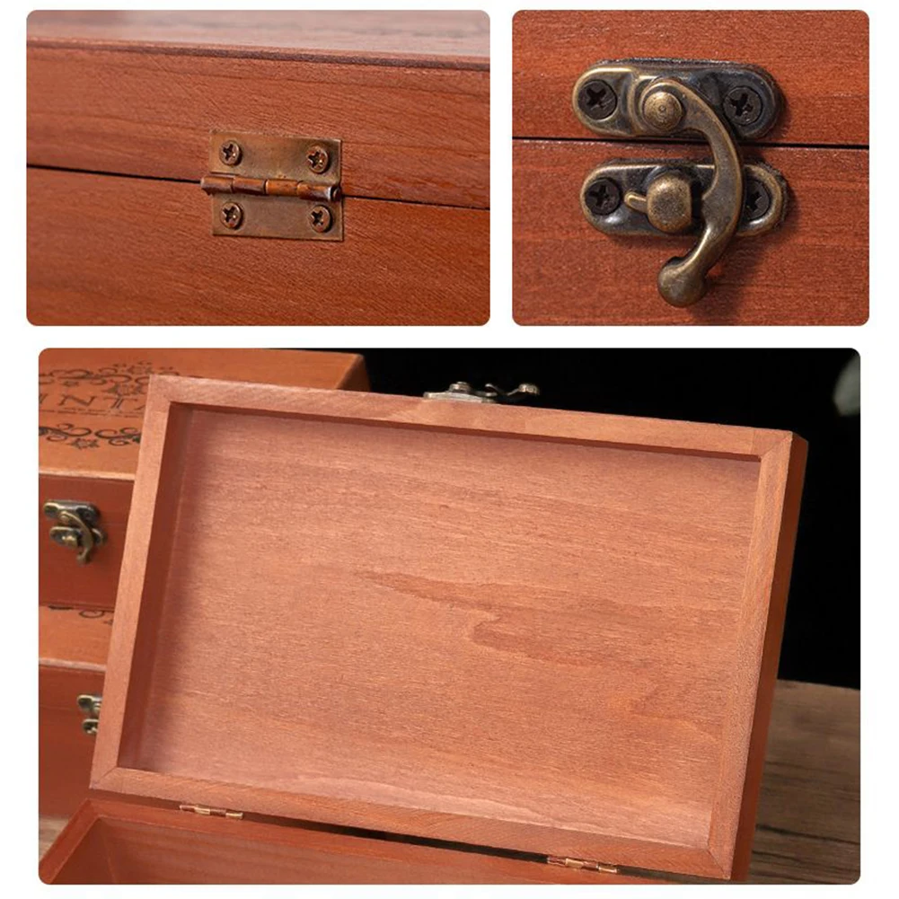Retro-Aufbewahrungsbox aus Holz mit abschließbarem Holz, dekorativer Koffer für Zuhause oder Büro, Holzkiste mit Klappdeckel, Andenkenhalter mit Schloss – Detail 6
