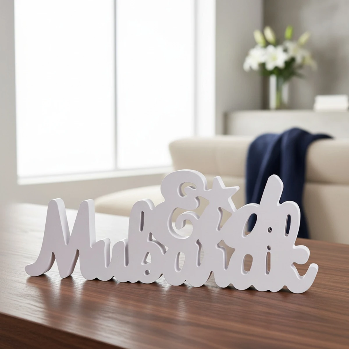 1PC, white star Eid Mubarak letter decorative ornament, Snowy board material Ramadan Eid al-Adha letter decorative handicraft