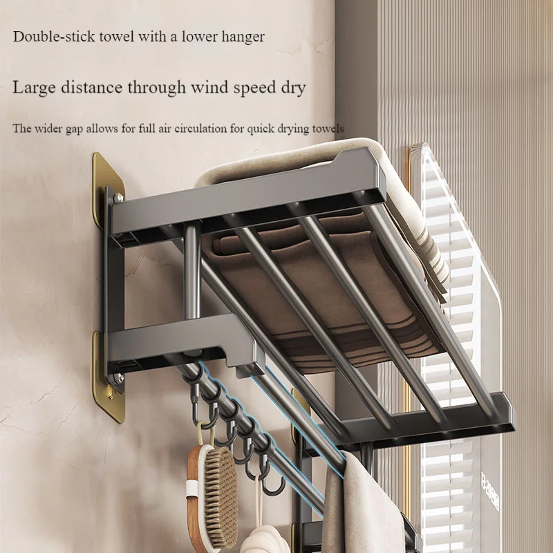 Towel Rack Bathroom No Drilling Towel Rack 40/50/60cm with Hook Multfuntional Wall Mounted Shelf Storage