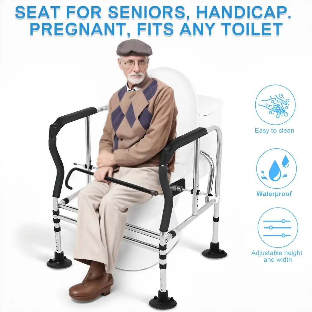 Portable bathroom toilet safety armrest with adjustable height and load-bearing capacity of 450LB large suction cup 4