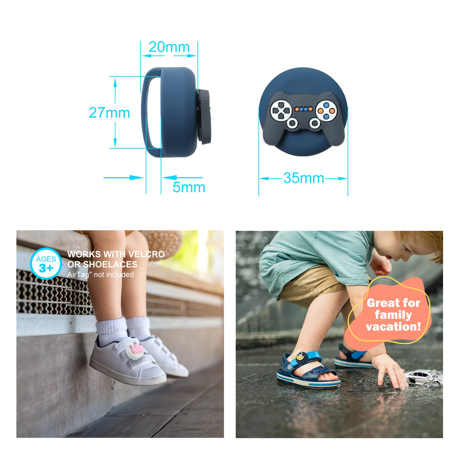 Waterproof Silicone AirTag Holder for Kid's Shoelaces & Straps