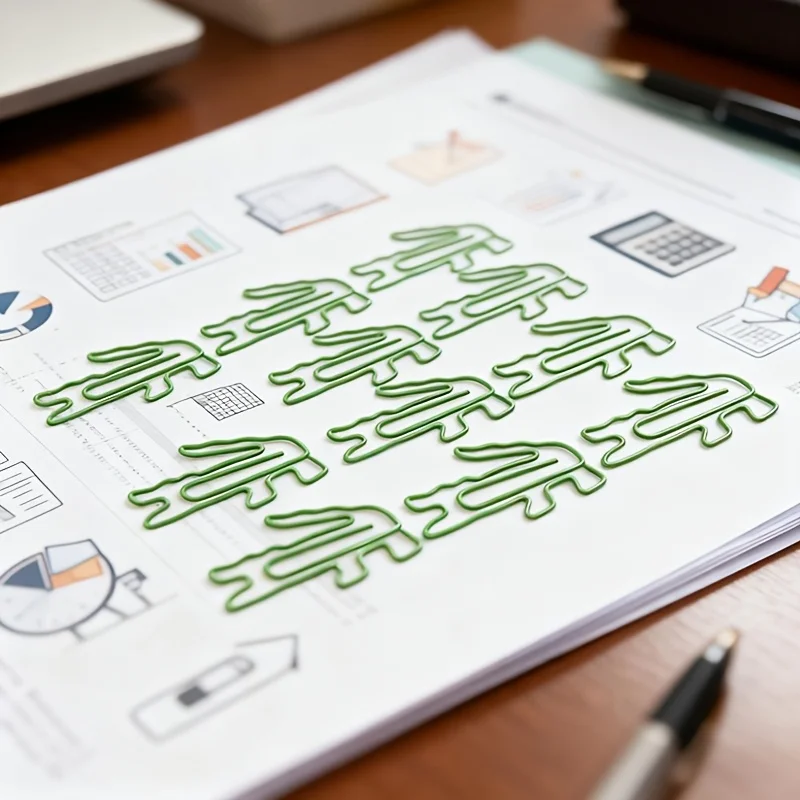 10/20개 녹색 악어 디자인 종이 클립, 점보 종이 클립, 작은 바인더 클립 및 책 클립, 재미있는 사무용품 포함