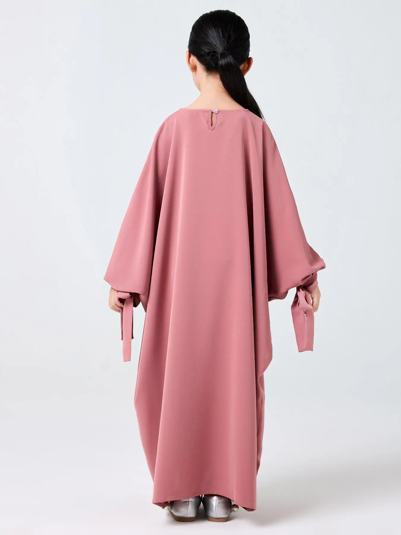 Zhai Yue Middle Eastern Muslim Girls Robe Pure Color Round Neck Button Long Skirt Cuffs Lace-Up Robe 2