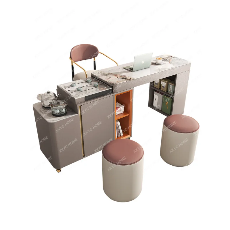 

Balcony Tea Table Modern Retractable Small Tea Cart Kombucha Set Integrated Light Luxury Stone Plate Movable Tea Table