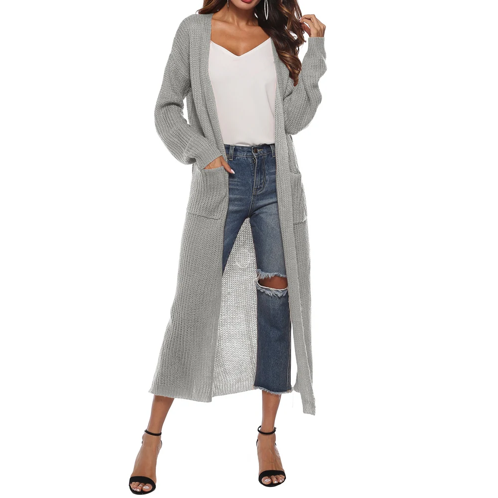 Women Knitted Trench Coats Autumn Winter Long Sleeve