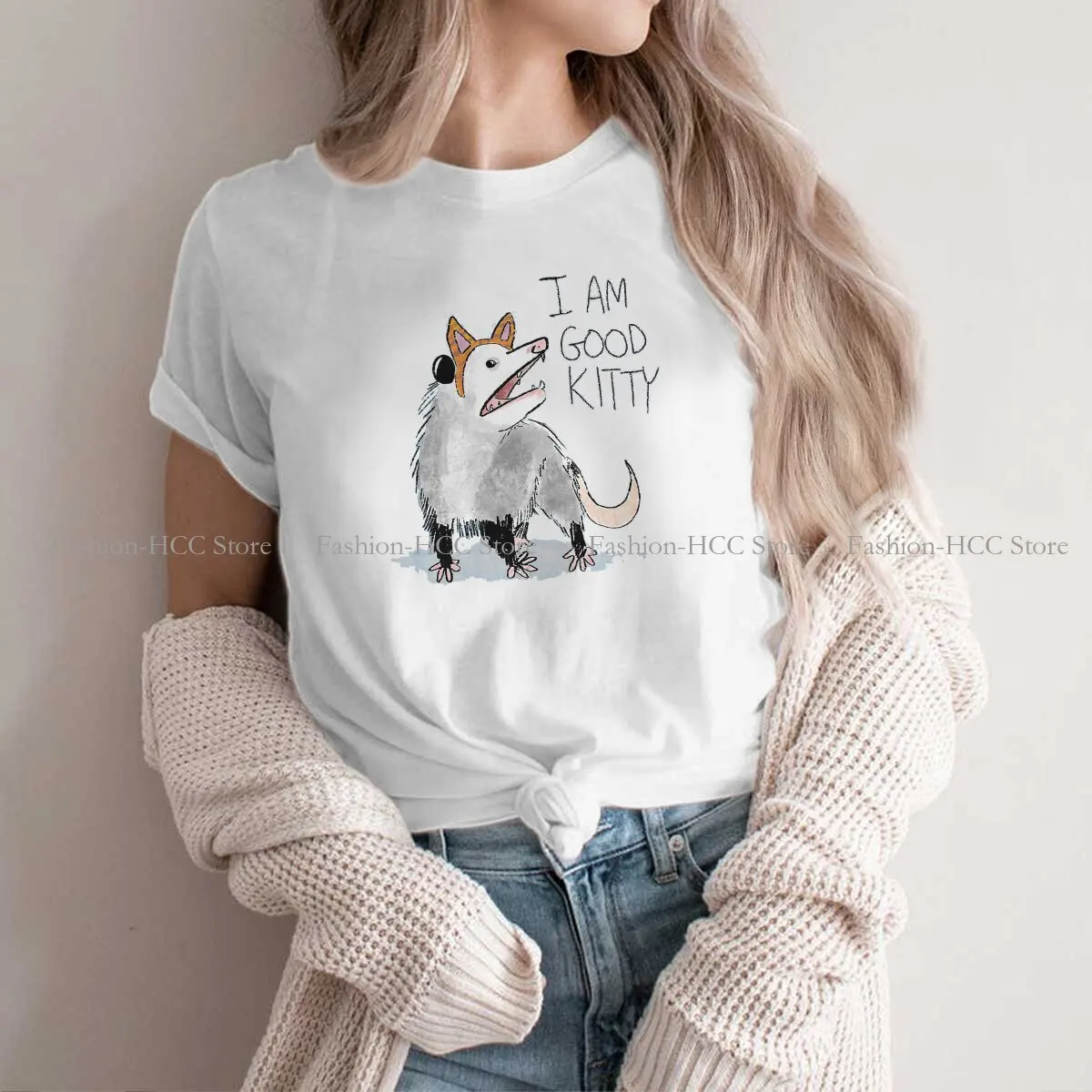 

I AM GOOD KITTY Design Classic Hip Hop Polyester TShirt Opossum Mouse Animal Printing Tops Comfortable T Shirt Female Tee