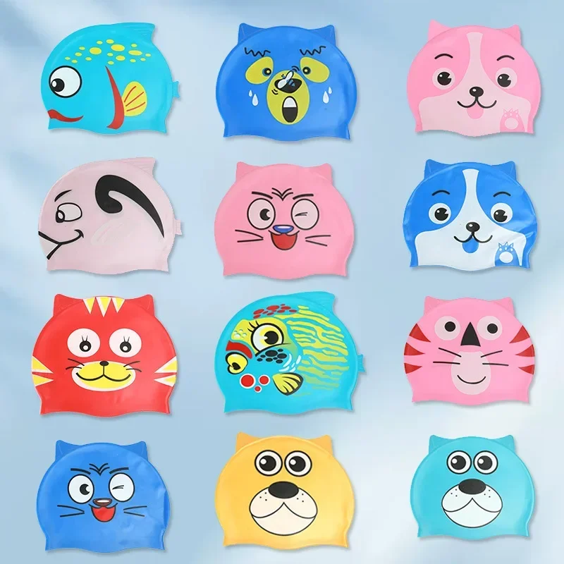 Children Swimming Caps Long Hair Ear Protection Cute Cartoon Swim Cap for Boys Girls Kids Silicone Swimming Cap Pool Accessories 2