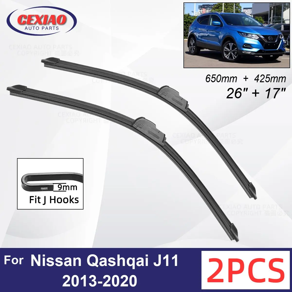 Escobillas de limpiaparabrisas delanteras y traseras para Nissan Qashqai  J11 2013-2020 26 + 17 + 12 accesorios de corte 2015 2016 2017 2018 2019