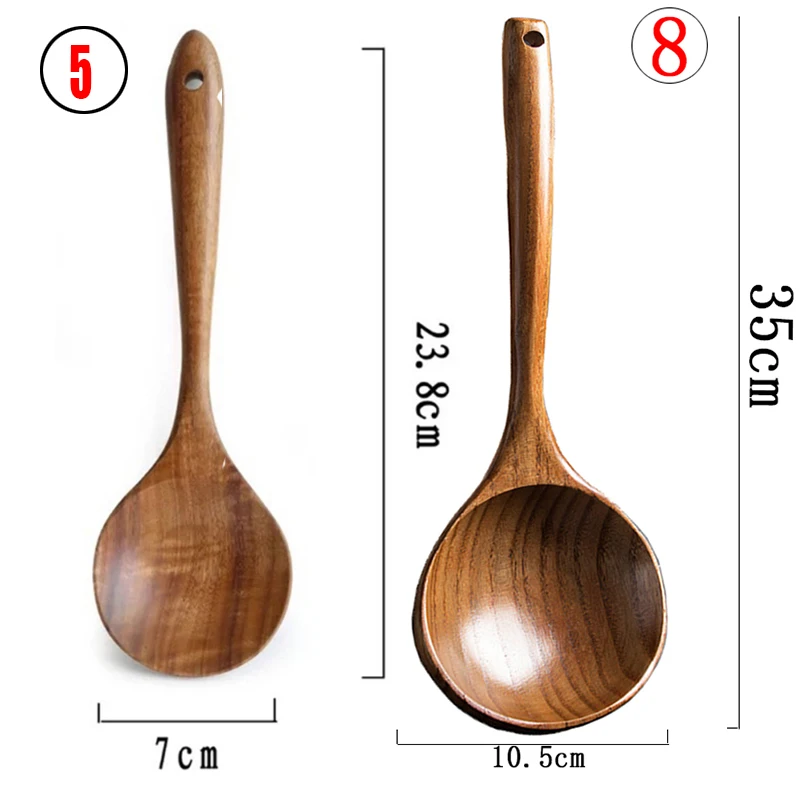 35cm Wooden Soup Spoon Large Soup Ladle Long Handle Kitchen Cooking Utensils Tableware Serving Tablespoons Home for Cooking