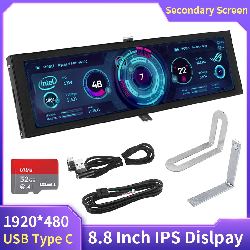 Ips tipo c Tela Secundária Case Cpu Gpu Ram Monitor de Computador Usb Ips Display Turing Smart Screen Não Precisa Aida64 88