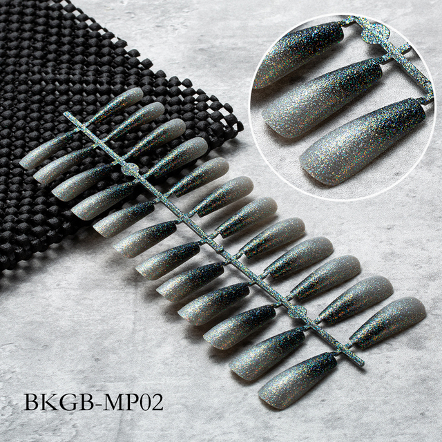 False Nail Gradient Pink Glitter Powder Designs Artificial Nail Tips Detachable Fake Nail Decoration Press on Nails Art