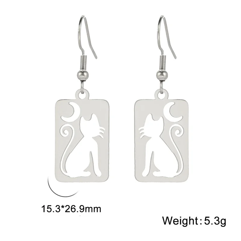 Edelstahl-Ohrringe, Halbmond-Katze, hängende Tropfen-Ohrringe für Frauen, niedlicher Tierschmuck, 2023, Trend, Party-Geschenk, Großhandel – Detail 13