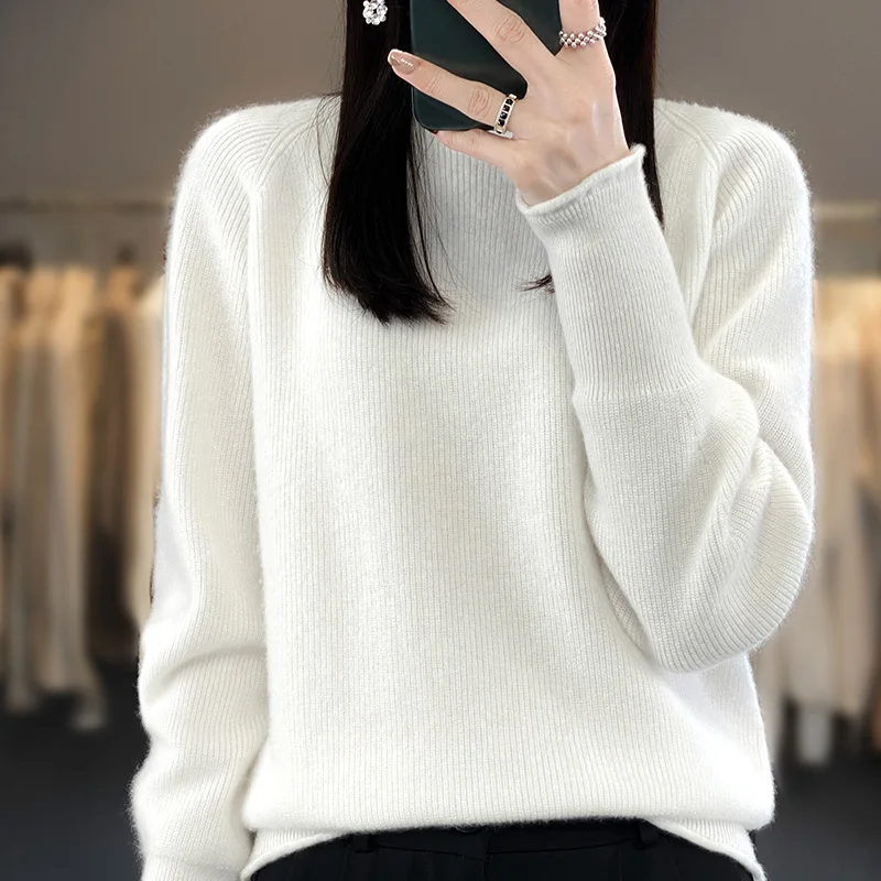 Jueqi 여성용 캐시미어 스웨터, 하프 하이넥 풀오버 스웨터, 100% 순수 양모 니트 언더레이 RT-958, 가을 및 겨울 신상