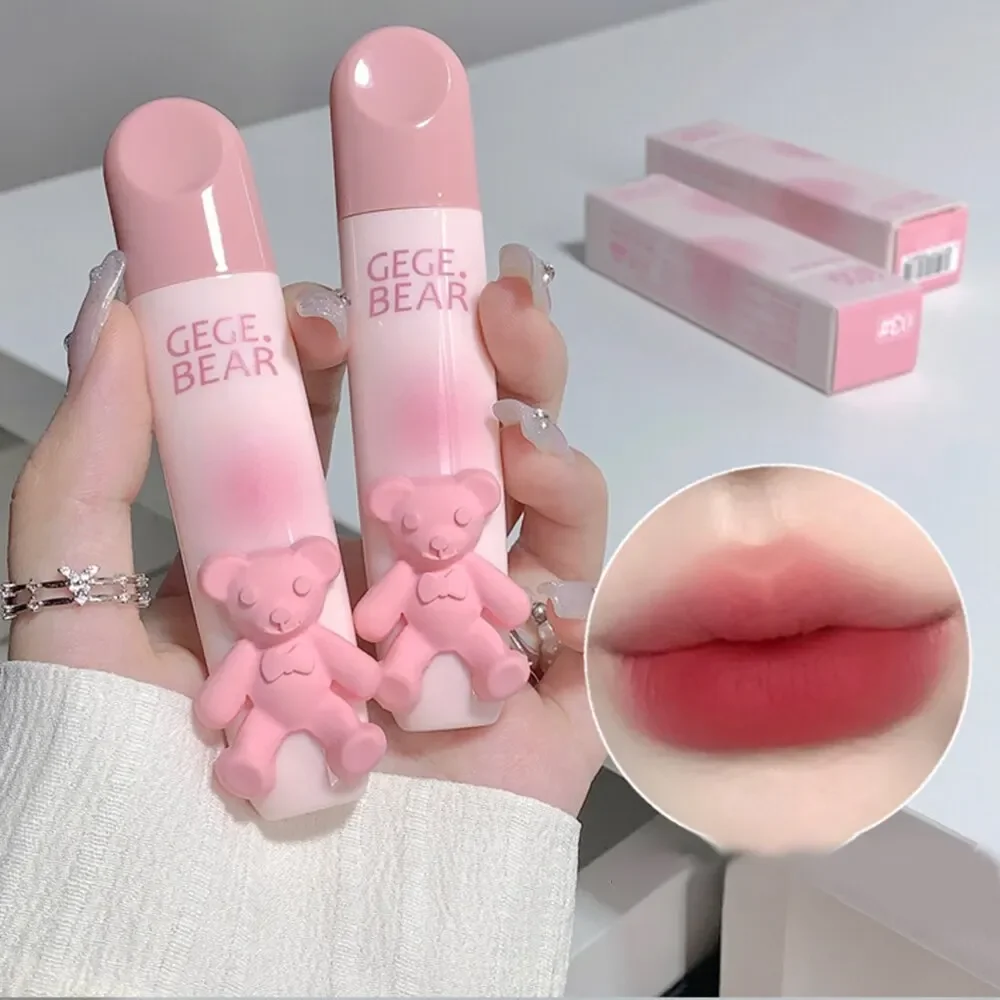 6 Color Girl's Velvet Matte Lipstick Blush Waterproof Long Lasting Cute Bear Lipgloss Non-Stick Cup Makeup Lip Tint Mud Cosmetic lip makeup lip glaze lip tint lip stain lip gloss