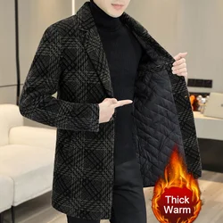 British Plaid Mens Thick Trench Coat Winter Men's Woolblen Windbreaker Single Breasted Long Jacket Abrigo Largo Hombre