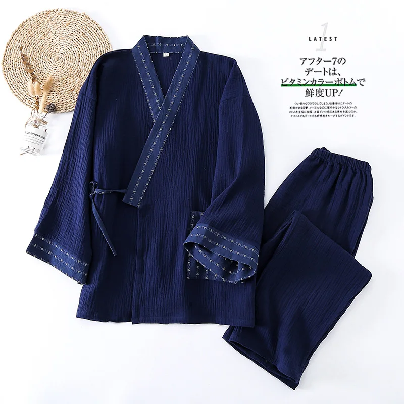 Japanese Kimono Japanese Kimono Mens Pajamas Men Sleepwear Male Casual Loose Home Two Piece Set Sleepwear Nightgown Outfits Asian Clothes