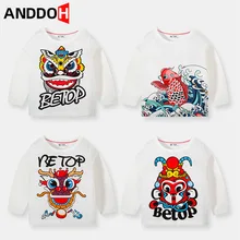 Camisetas estampadas para niños de 2T 7T, ropa de estilo chino, ropa de Animal SprinAnime, camiseta de manga larga para bebé, ropa para niños