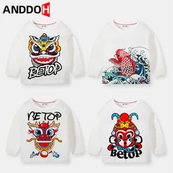2t 7t crianças camisetas gráficas roupas de estilo chinês animal springanime roupas do bebê menino de manga comprida camiseta crianças roupas