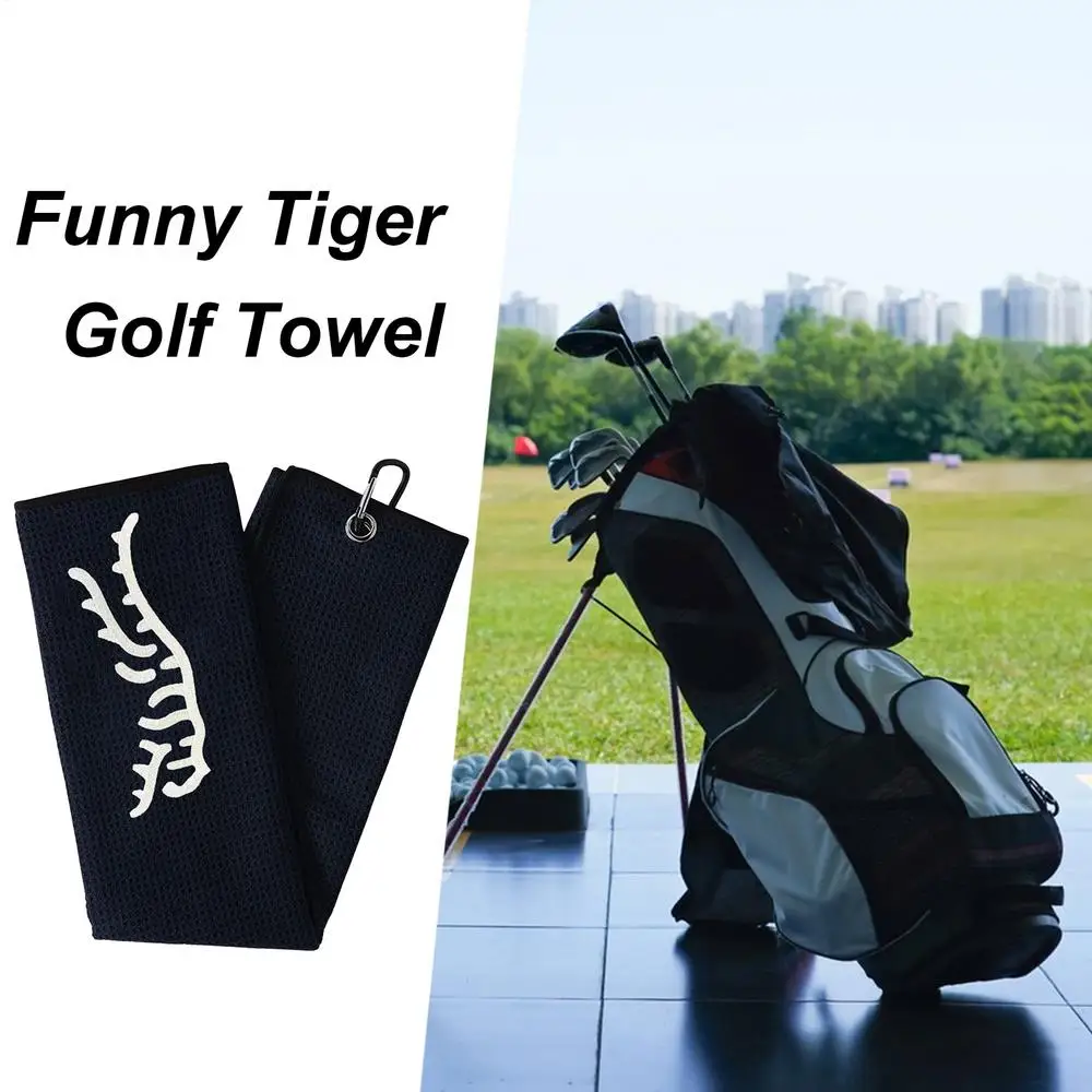 Description Picture 6 of itemblack funny Tiger Embroidered Golf Towel, Microfiber, Polyester and Nylon, Hand Wash Only, Blue, Waffle Texture, Soft Material