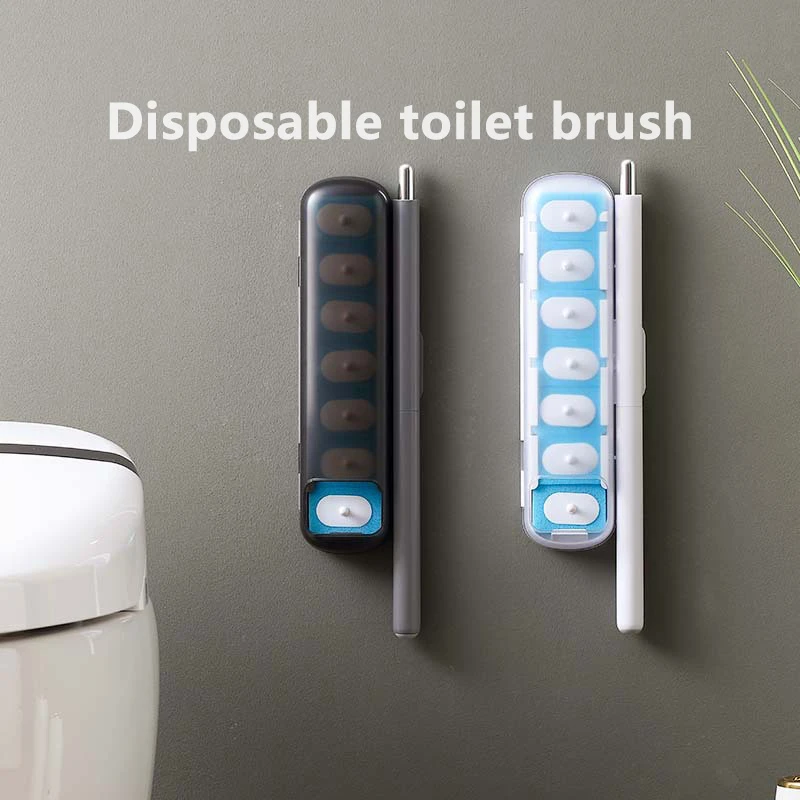 Disposable Toilet Brush Long Handle Replaceable Brush Head No Punching