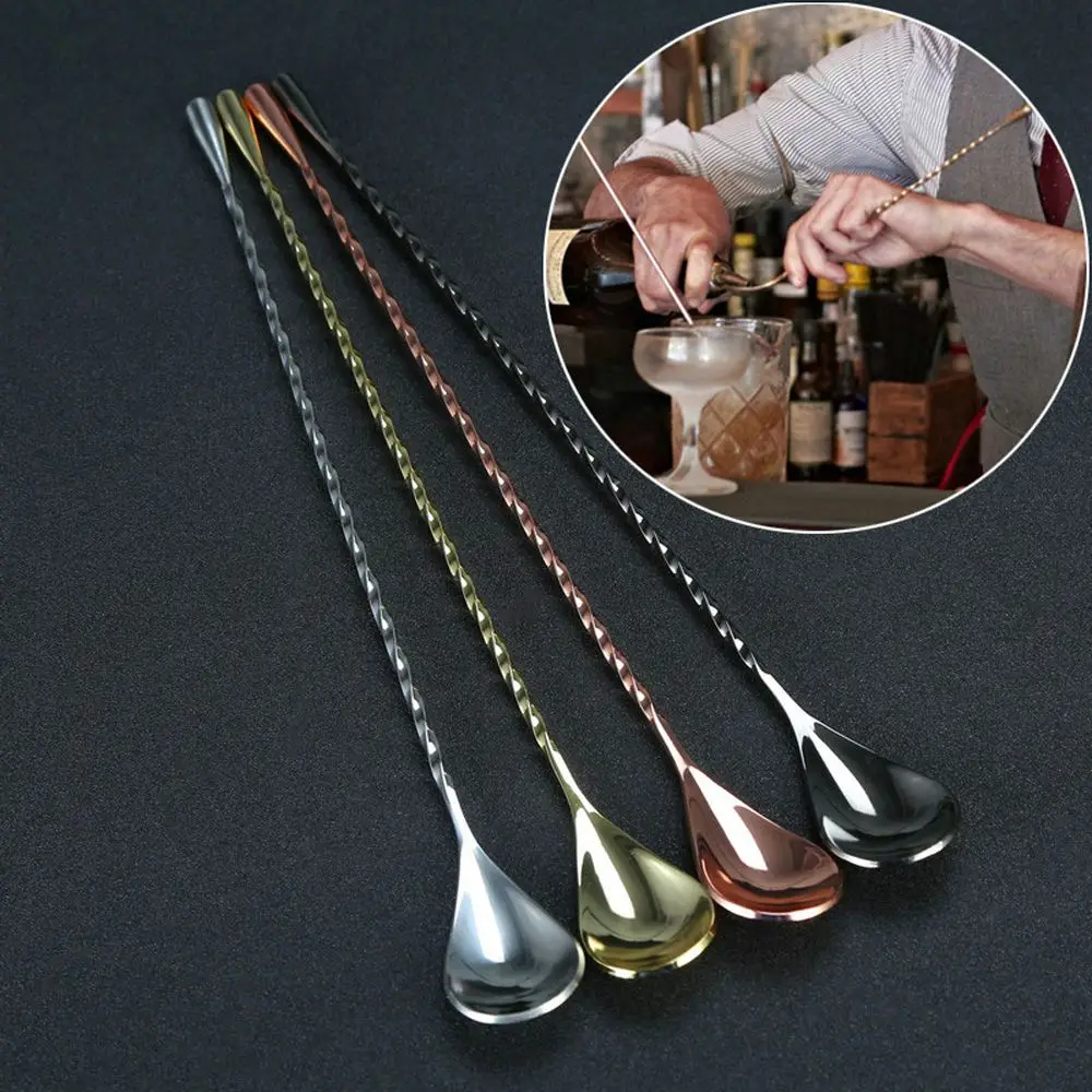 Mixing Bar Cocktail Spoon Spiral Teadrop Spoon Kitchen Stir Bartender Tools Stainless Steel