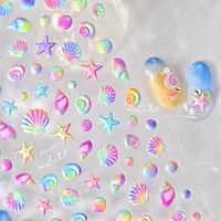 Fantasy Beach Summer Dreamy Colorful Seasnail Shell Pearl Conch Jelly Star 5D Decals Soft Relief 3D Decoration Nail Art Stickers 1
