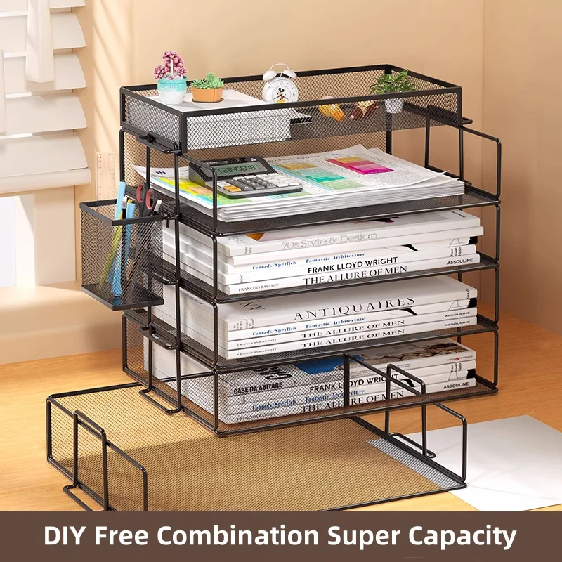 Office A4 Paper Desk Organizer Document File Letter Book Brochure Filling Tray Rack Shelf Carrier Metal Wire Mesh Storage Holder 4