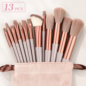 Set di 13 Pennelli per il Trucco, Pennelli Morbidi per Viso e Occhi per Fondotinta, Cipria, Blush, Correttore e Ombretto