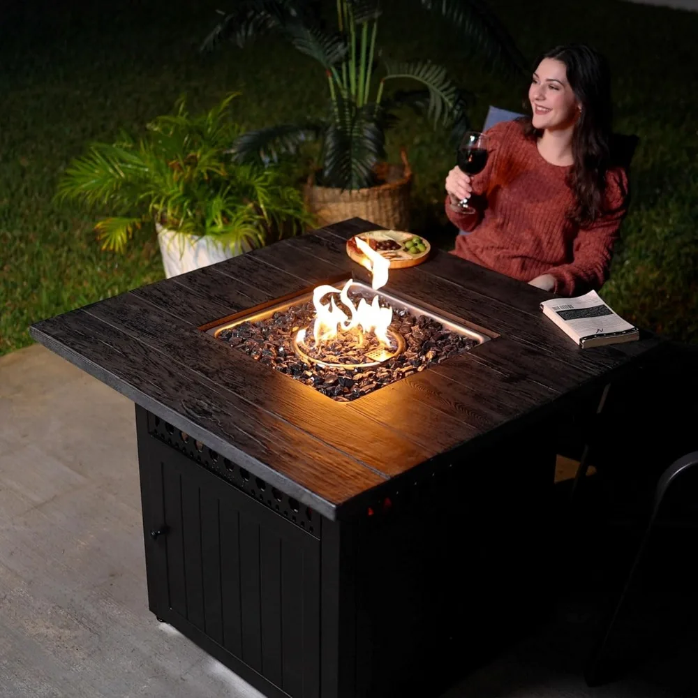 Outdoor Fire Pit, Smokeless Propane 41K BTU, 38", Mesa Cuadrada Para Hoguera 6
