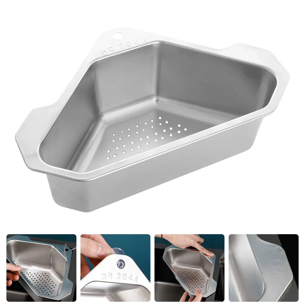 

Sink Drainer Basket Storage Rack Sponge Holder Stainless Steel Durable Corner Shelf
