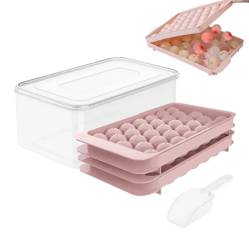 

Round Ice Cube Tray 66-Ball Ice Mold With Scoop 2-Tier Jelly Maker Reusable Kitchen Supplies Ice Tray Bin For Drinks Juice