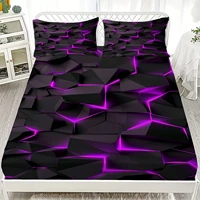 Ensemble de 3 draps-housses imprimés géométrie visuelle effet vertiges, 100 % polyester respirant, pour la décoration intérieure, avec 2 taies d'oreiller 3