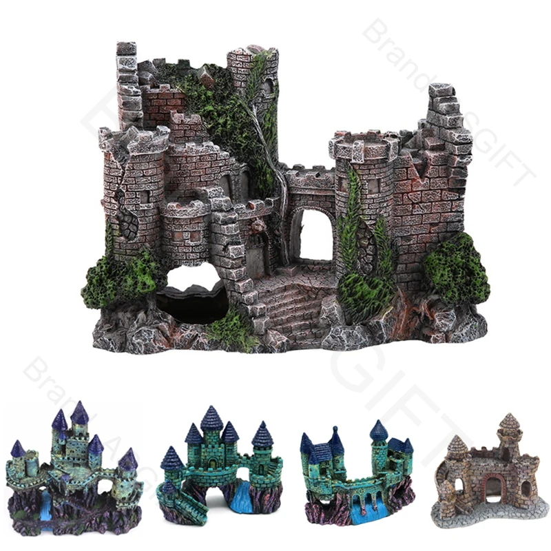 Aquarium Ancient Castle Decoration Resin Artificial Building Rocks Cave Aquarium Fish Tank Landscaping Ornament Decor fish tank ornaments fish tank decorations aquarium ornaments mini landscape ornaments
