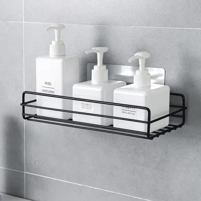 Japanese-style wrought iron bathroom shelf wall-mounted shower gel storage rack toilet free punch toiletry stand 5