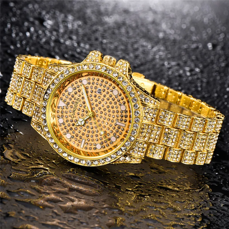 Montre Homme Men Famous Brand Watches Hip Hop Diamond Fashion Casual Golden Luxury Date Quartz Vintage Watch Silver Reloj Hombre