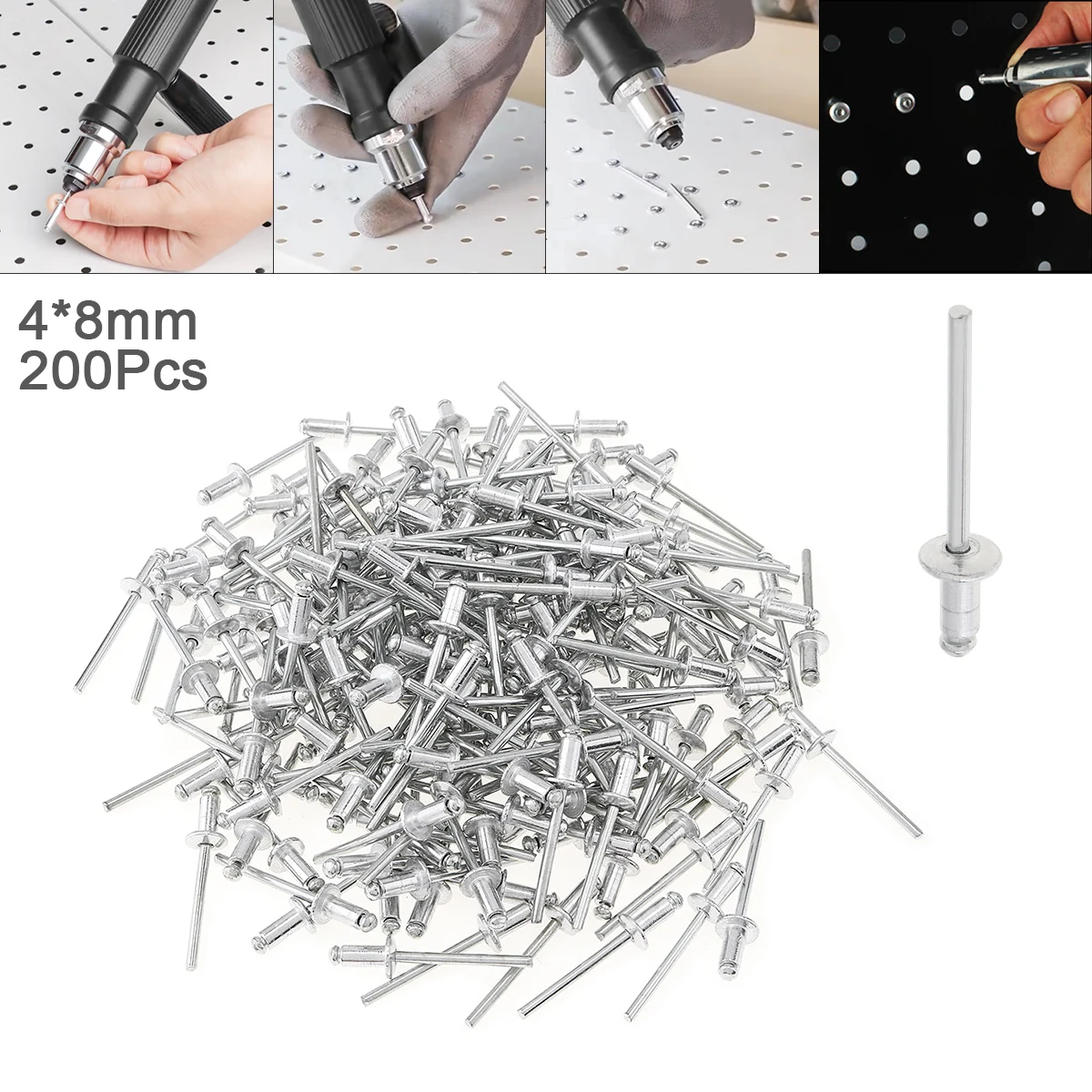 

Nail Guns 200pcs M4x8mm Aluminium Rivet Gun Core Pulling Riveting Break Mandrel Chrome Surface for Furniture Car Aircraft