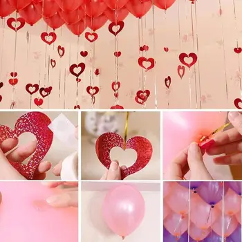 100Pcs/Set Heart-shaped Balloon and Thread Pendant Hollow Wedding Decoration DIY Birthday Party Paper Garland Streamers