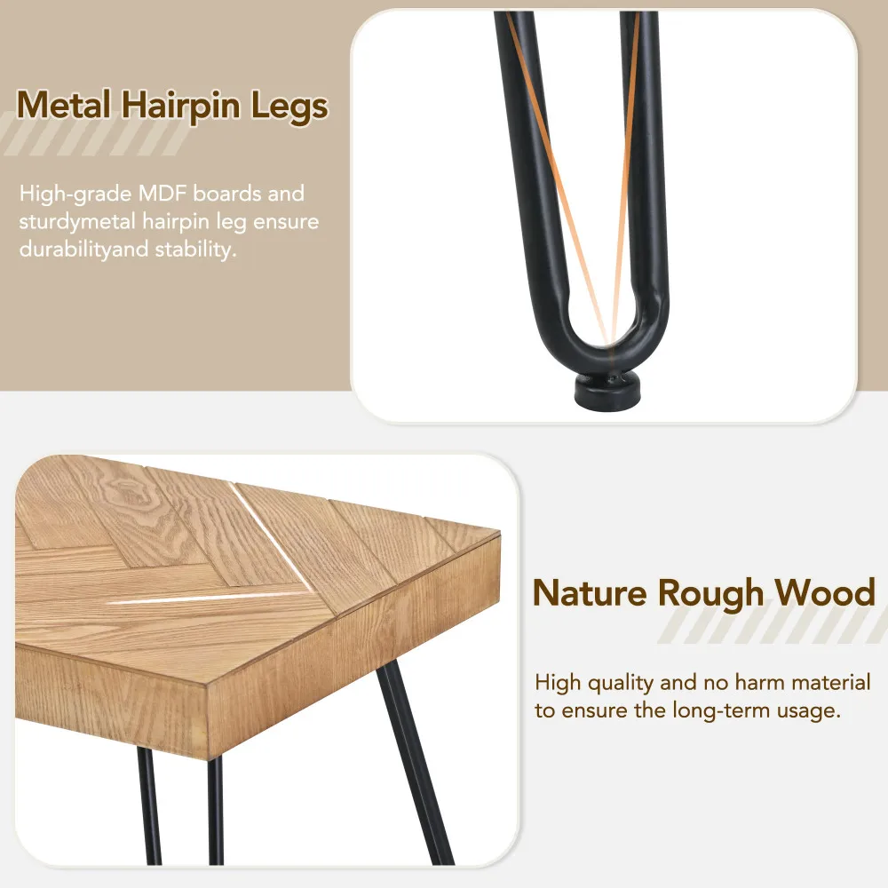 Modern Coffee Table with Chevron Pattern & Hairpin Legs, Easy Assembly, Thicken Cocktail Table, Ash Wood Finish 4