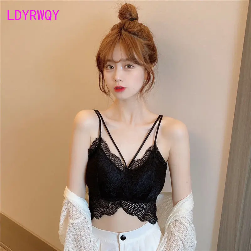 

camisole ，2022 butterfly suspender waistcoat female sexy thin style with cushion and lace Office Lady Tanks