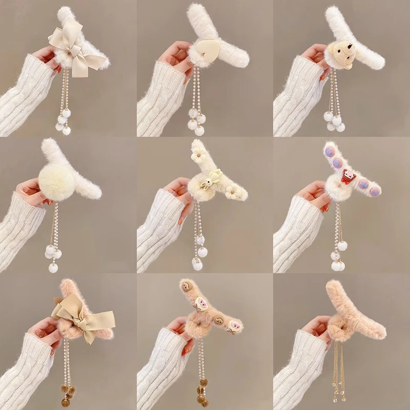 مشبك شعر أغطية الرأس النساء موضة فو الفراء مشبك شعر الاكريليك مشبك شعر كبير كوريا لفتاة الشتاء كراب باريت إكسسوارات الشعر